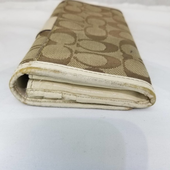 Coach Brown Signature Wallet Long Flap Front Jacquard Logo C Leather Ivory - Picture 7 of 12
